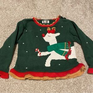 Neiman Marcus Green Sweater with Reindeer Design